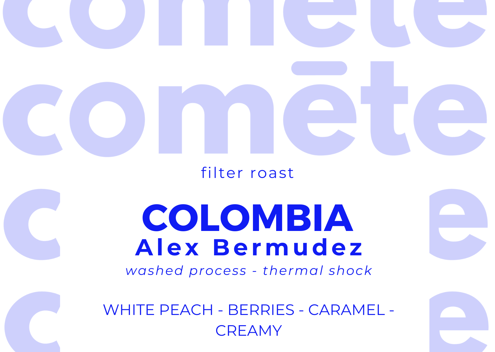 coffee beans from Colombia Alex Bermudez, washed thermal shock, white peach berries caramel creamy