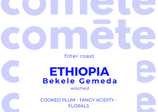 coffee beans from Ethiopia Bekele Gemeda, washed process, cooked plum, tangy acidity, florals